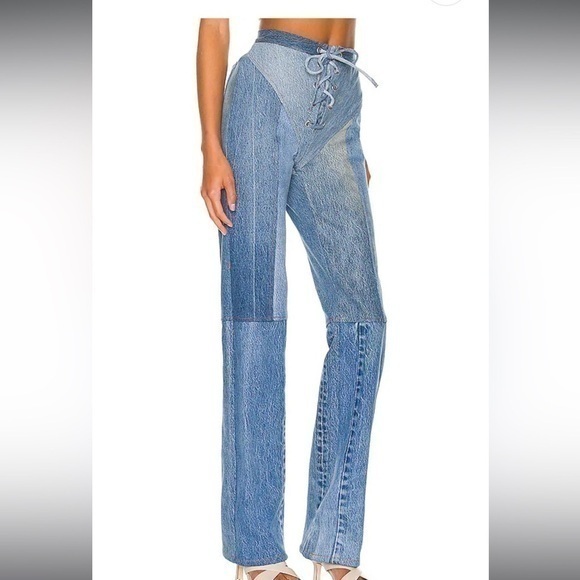 Nwot Eb Denim Lace Up Patchwork Color Block Jeans Revolve Size Small